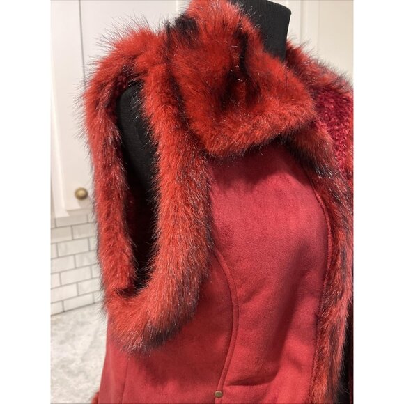 Tasha Polizzi Vest Womens Large Red Faux Fur Trim Suede Southwestern Western - Picture 2 of 10